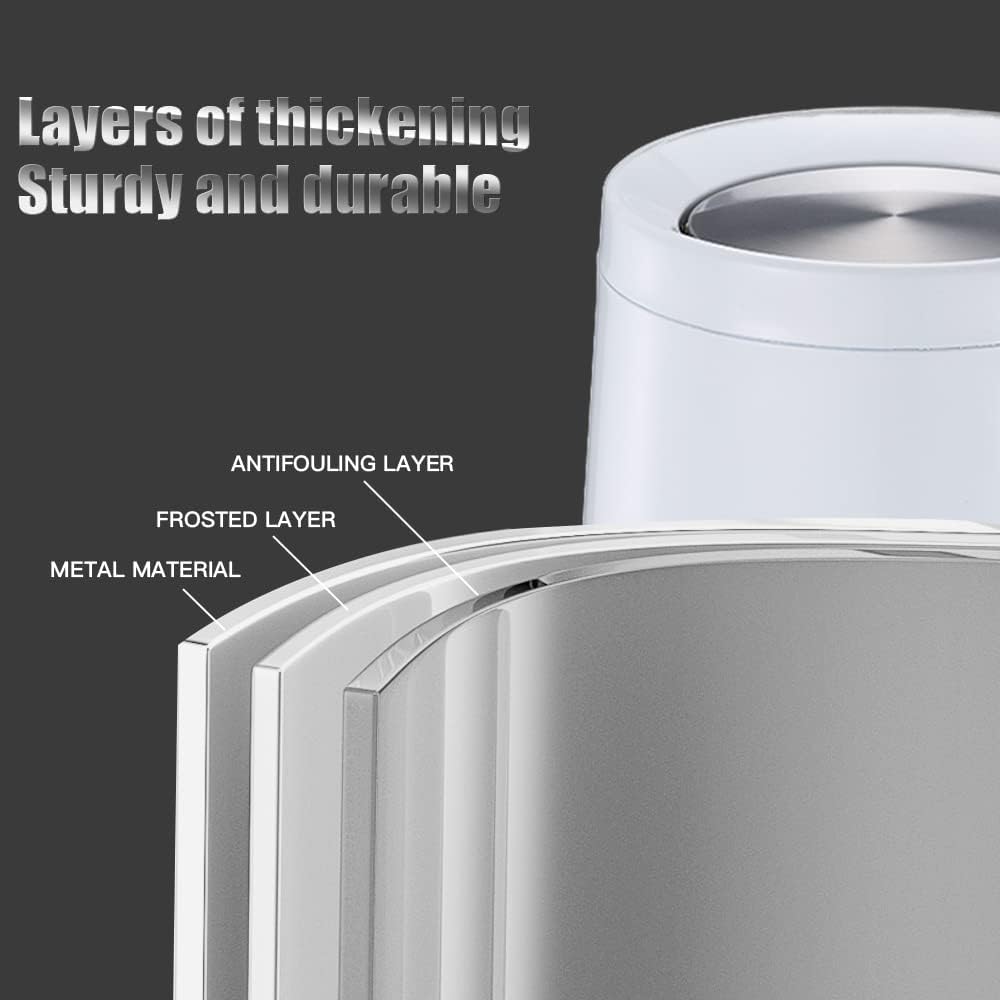 Household Swing White Bathroom Trash Can，Brushed Stainless Steel，10 L/3 Gallen，Garbage Can with