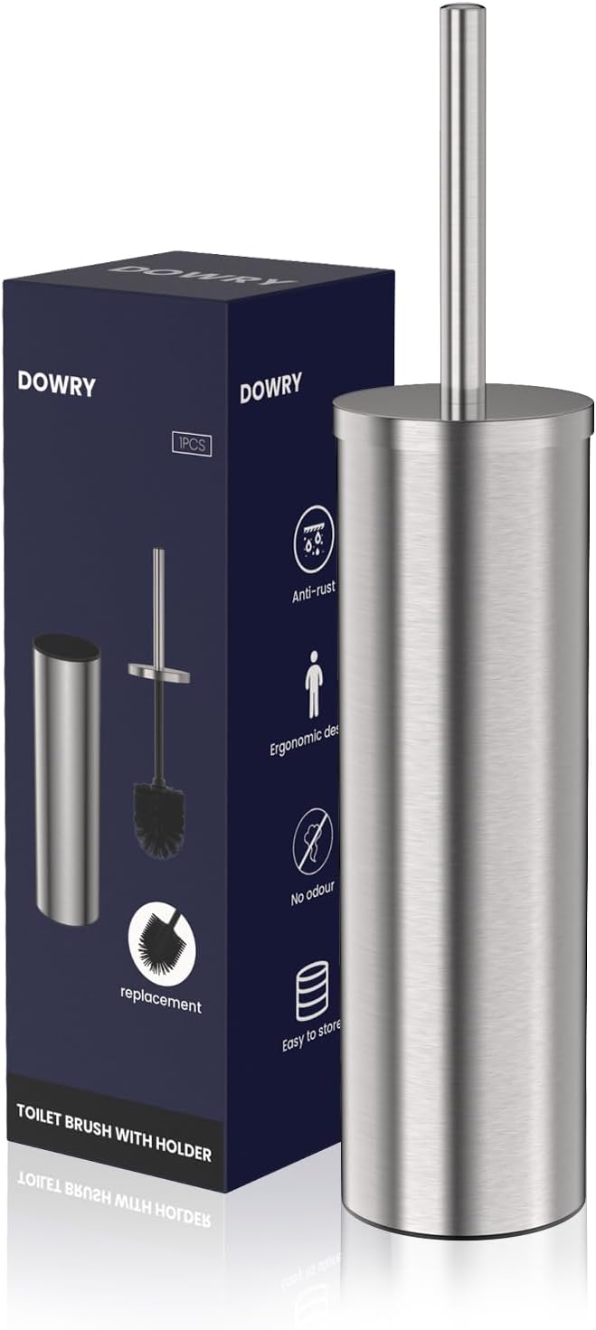 DOWRY Stainless Steel Freestanding Toilet Bowl Brush and Holder with Long Handle for Bathroom