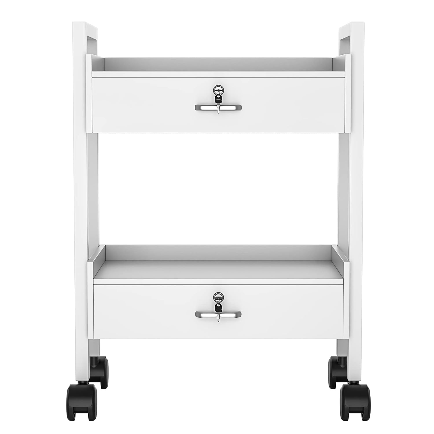 Paddie Salon Trolley Cart, Salon Tray Wooden Mobile Utility Cabinet with 2 Lockable Drawers