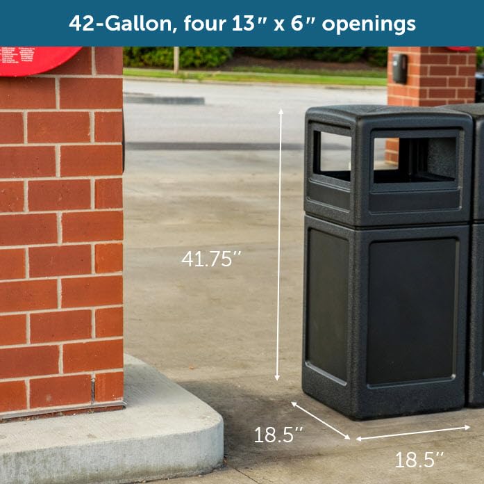 Commercial Zone-73290199 PolyTec 42 Gallon Square Waste Container with Dome Lid Color: Black
