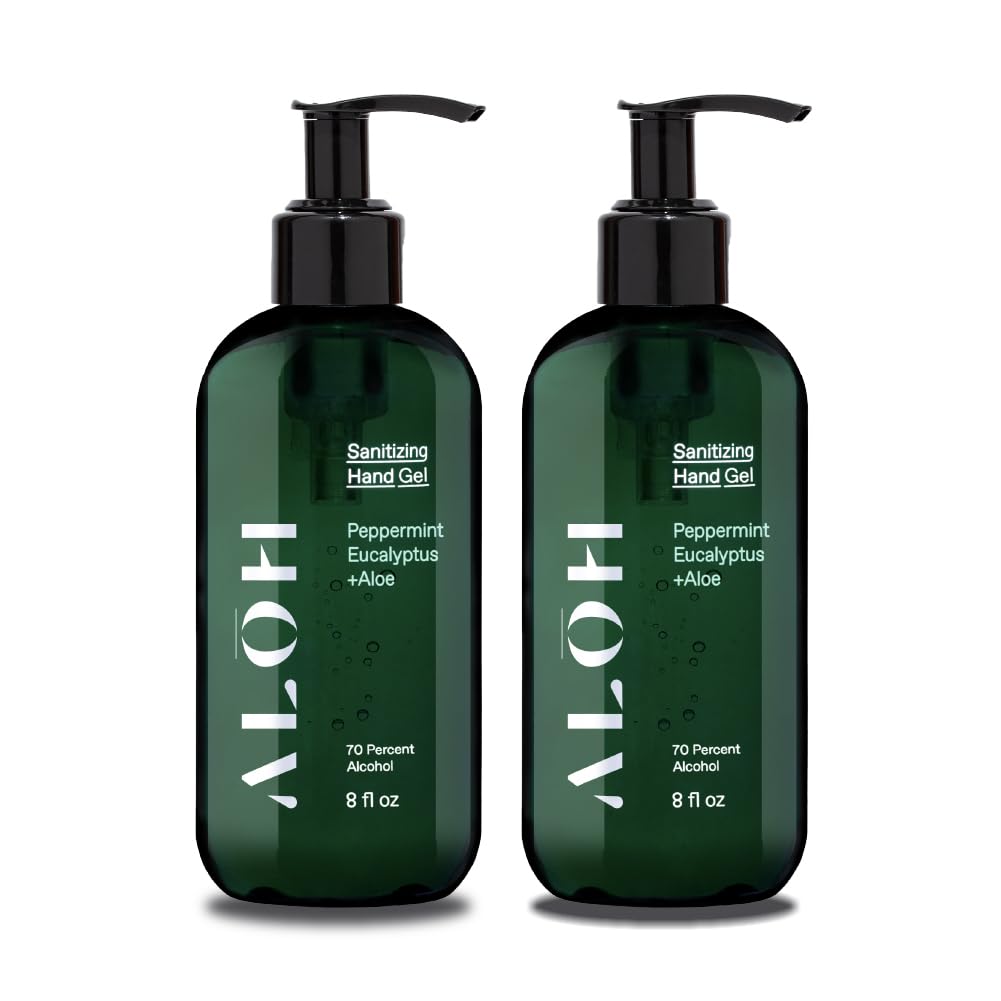 ALŌH Sanitizing Hand Gel 2-pack | Peppermint Eucalyptus + Aloe | 70% Alcohol Hydrating Hand