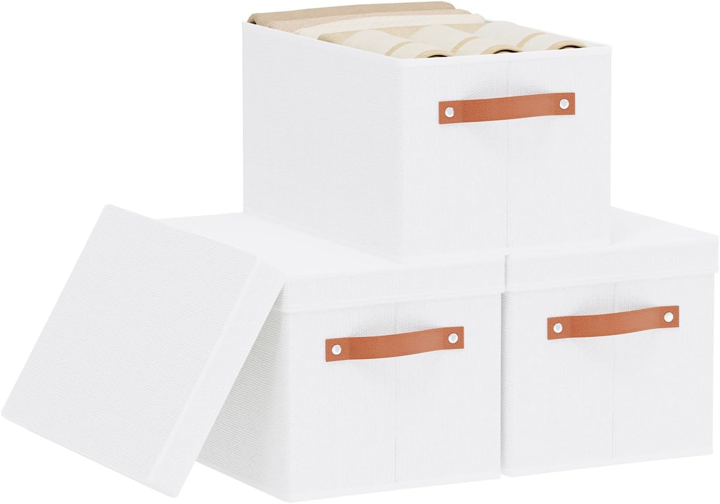 Fabric Storage Bins, Clothes Boxes for Shelves with Lids, Baskets for Organizing with Handles
