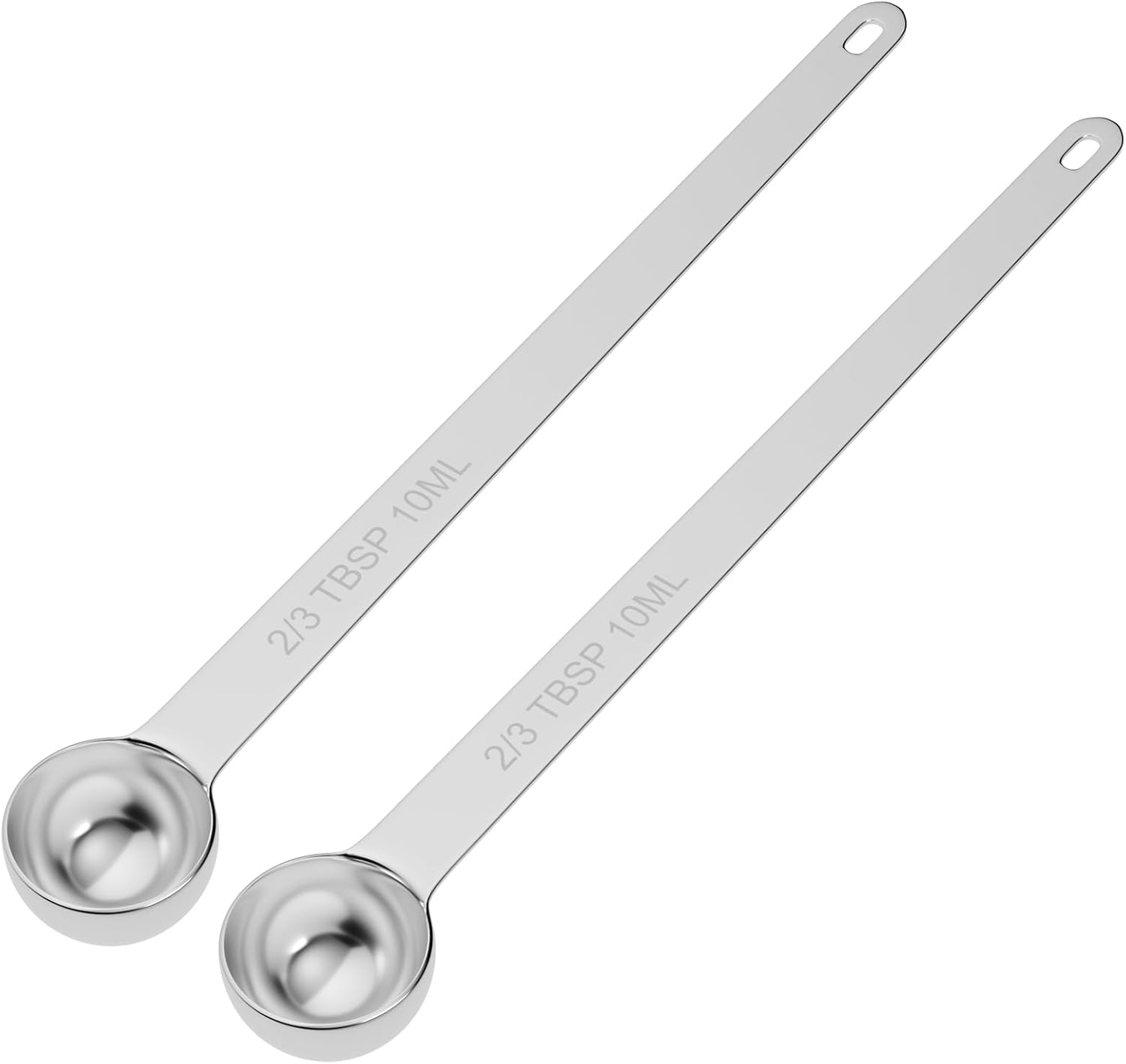 2PCS 2/3Tbsp(2tsp, 10ml) Extra Long Handle Measuring Spoon, Single Stainless Steel Individual