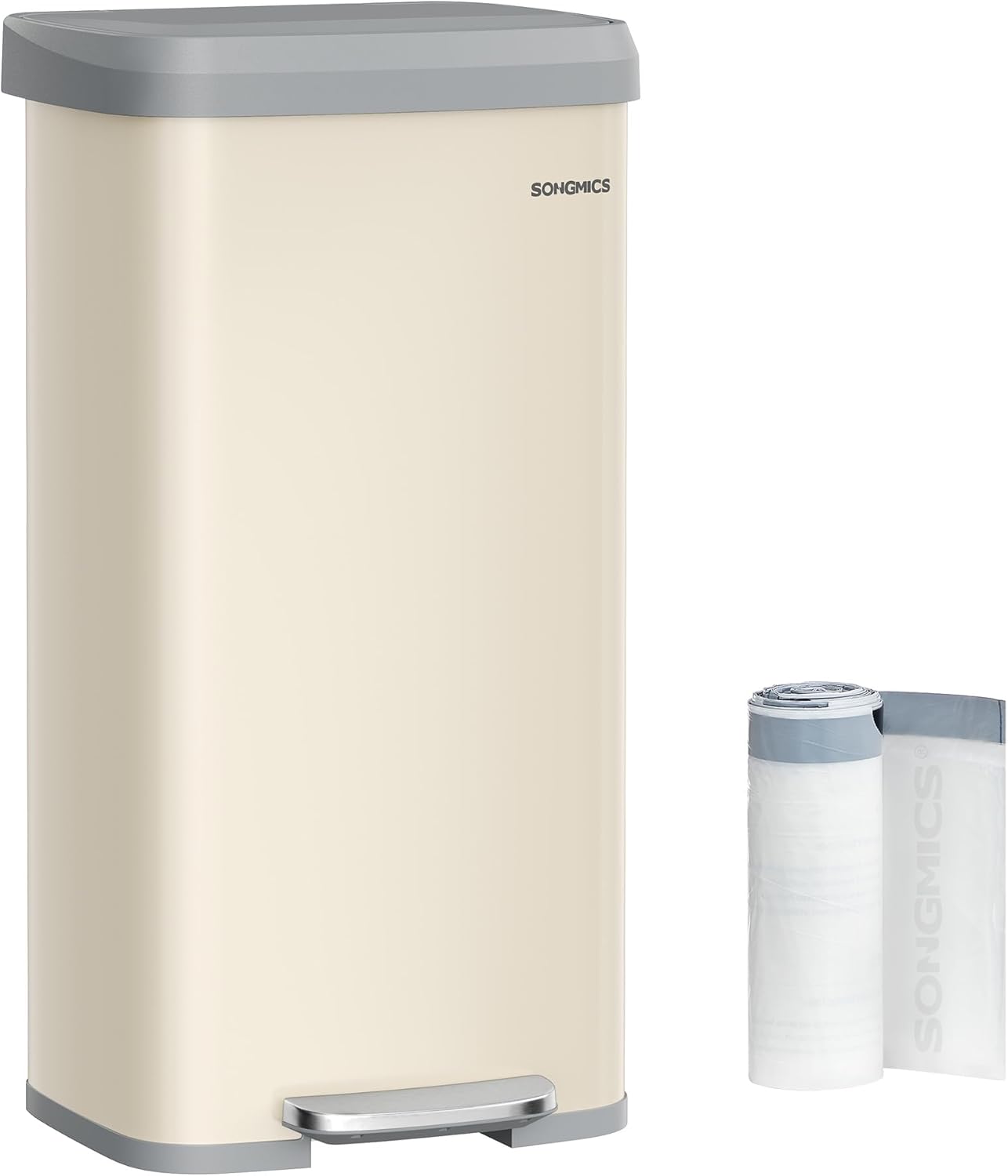 SONGMICS Kitchen Trash Can, 18-Gallon Stainless Steel Garbage Can, with Stay-Open Lid and Step-on