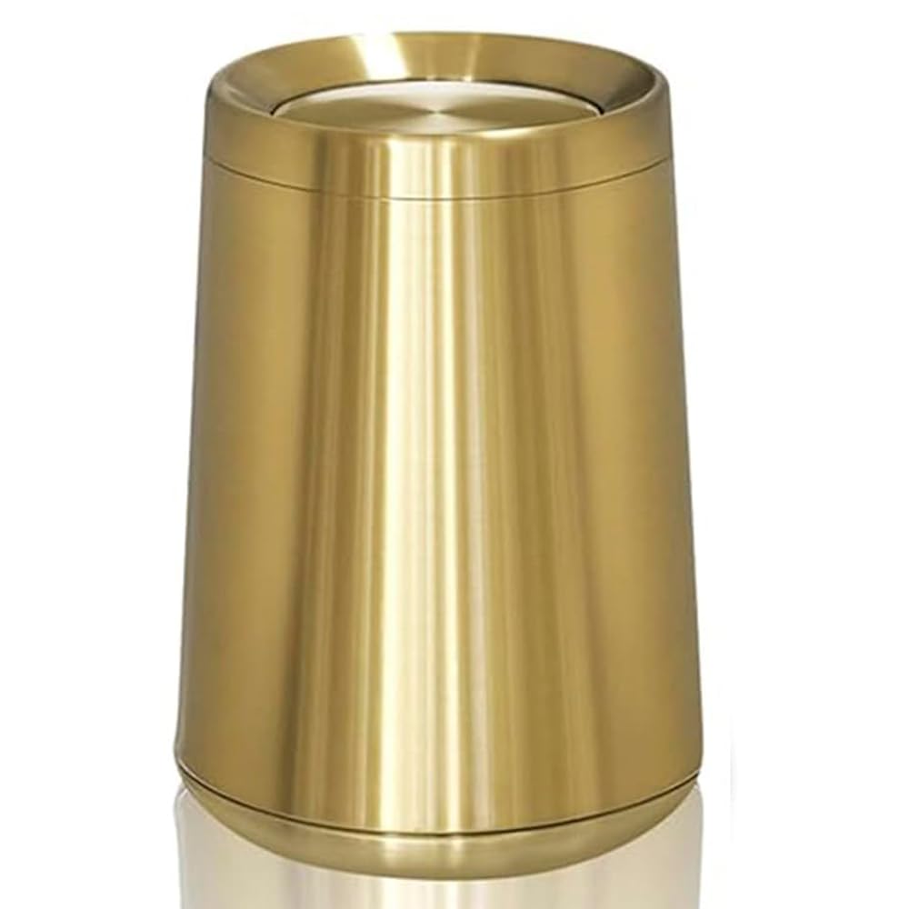 8L / 2.1Gal Gold Brushed Stainless Steel Trash Can with Swing Cover,Gold Bathroom Trash can