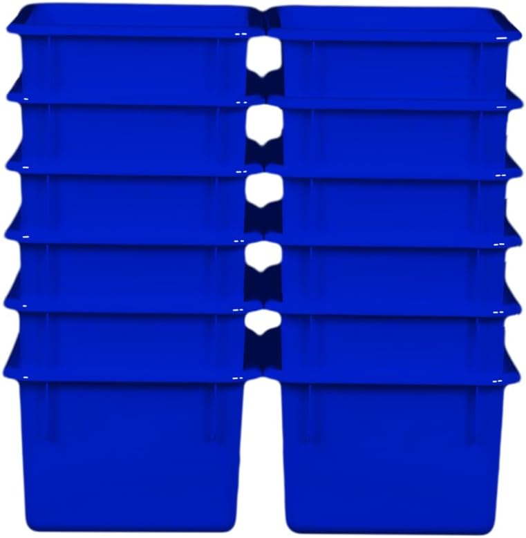 Wood Designs Cubby Storage Bin, Heavy Duty Plastic Containers for Kids Blue Cubby Tray Set of 12