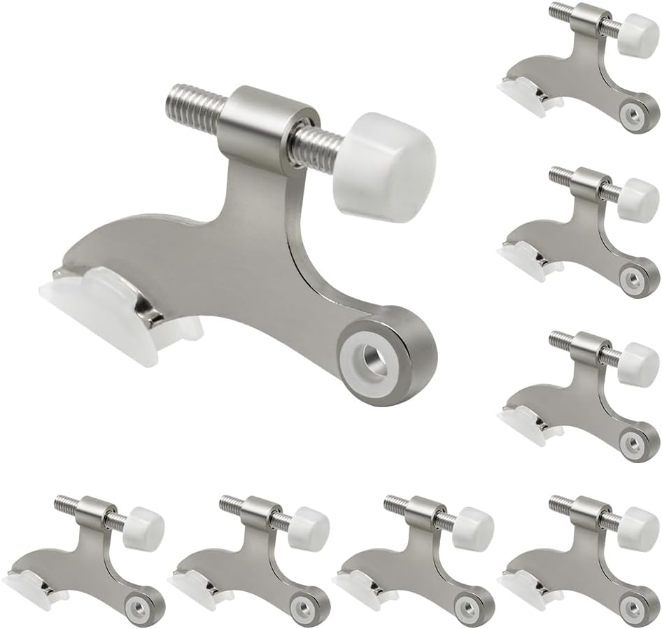 8 Pack Hinge Pin Brushed Nickel Door Stopper, Adjustable Heavy Duty Hinge Pin Door Stop with Rubber