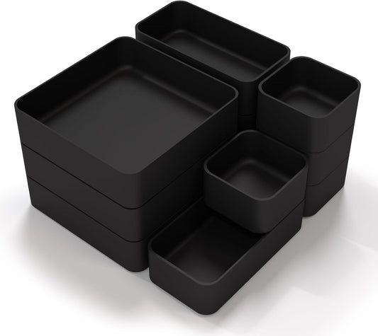 11-Piece Stackable Drawer Organizer Set, Multi-size Desk Drawer Organizer Trays Vanity Storage Bins
