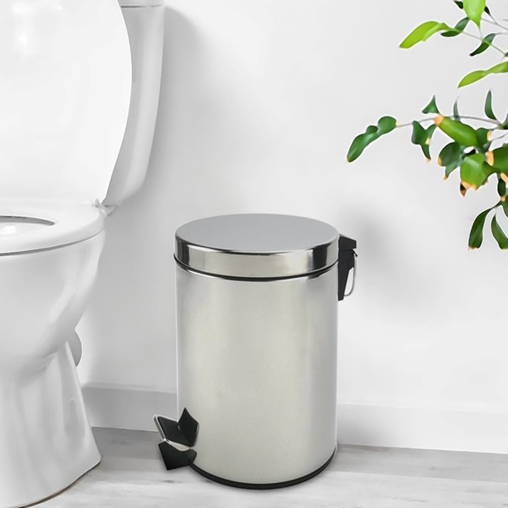 Stainless Steel Small Trash Can with Lid & Step Pedal - 5 Liters/1.3 Gallon Soft Close Waste Basket