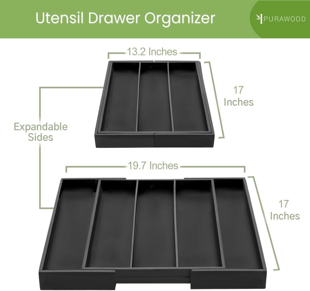 Purawood Kitchen Drawer Organizer - Expandable Utensil Organizer for Kitchen, Cutlery Tray &