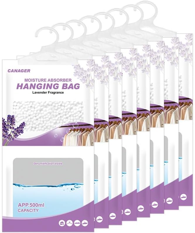 CANAGER Hanging Moisture Absorber, Lavender Vanilla Moistureproof Hanging Bag, Dehumidifier Bag (8