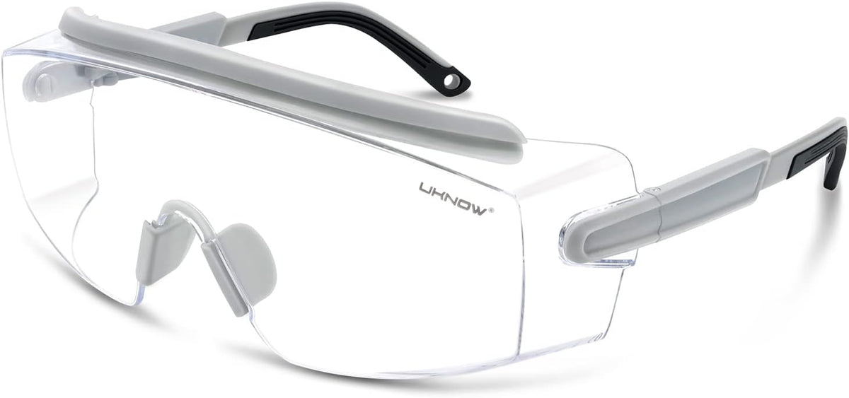 UKNOW Safety Goggles Over Glasses, Safety Glasses Anti Fog Wraparound Eye Protection, Protective