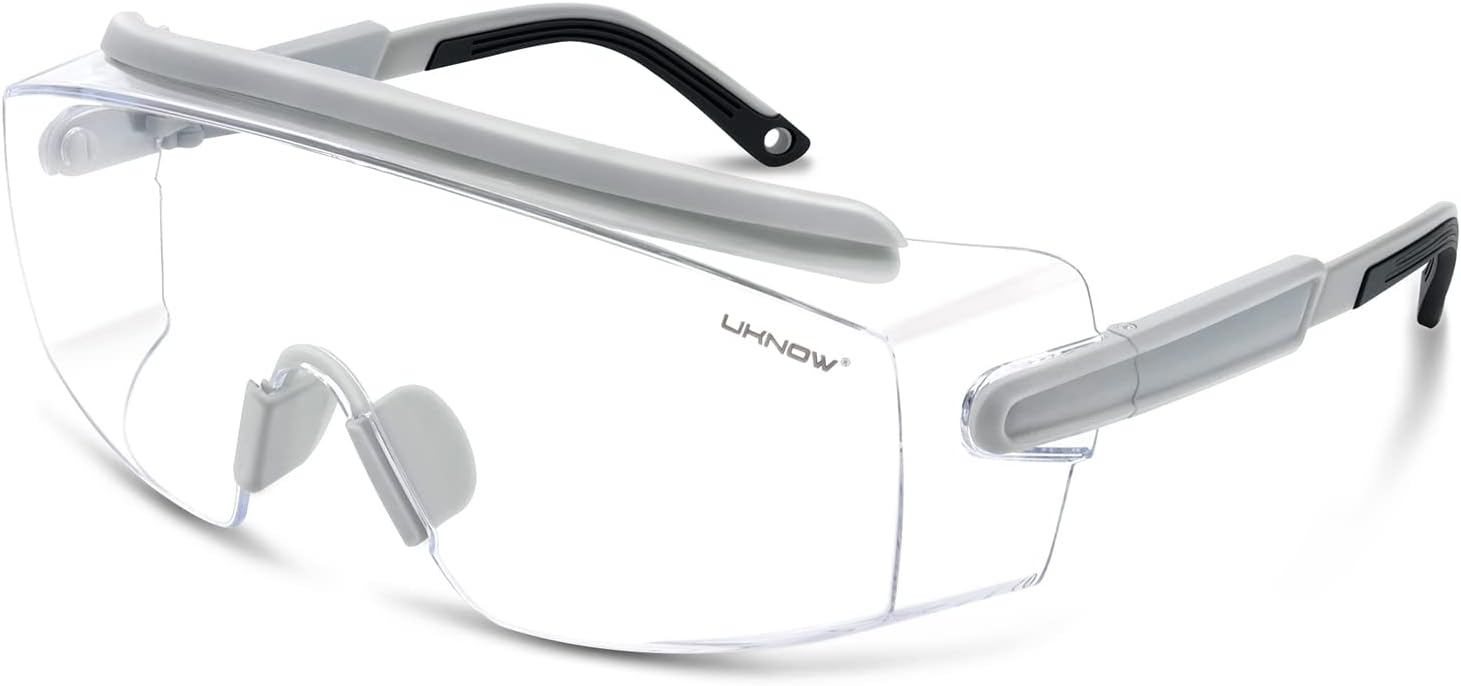 UKNOW Safety Goggles Over Glasses, Safety Glasses Anti Fog Wraparound Eye Protection, Protective