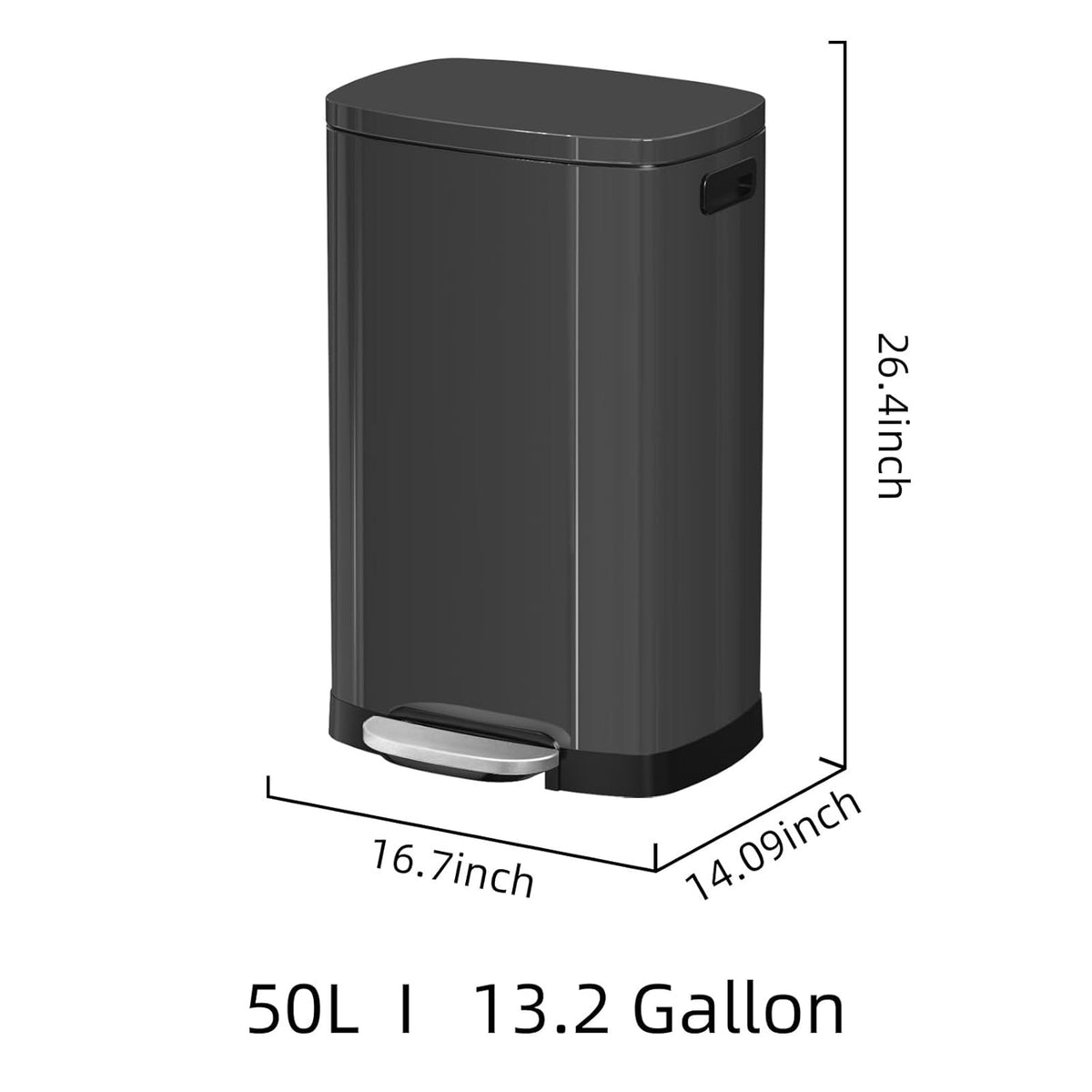 13 Gallon Trash Can with Lid, 50L Fingerprint Proof Stainless Steel Kitchen Trash Can with