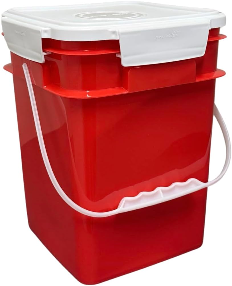 House Naturals 4 Gallon Square Food Grade Bucket Pail with Plastic Handles and Lid (Pack of 3) Made