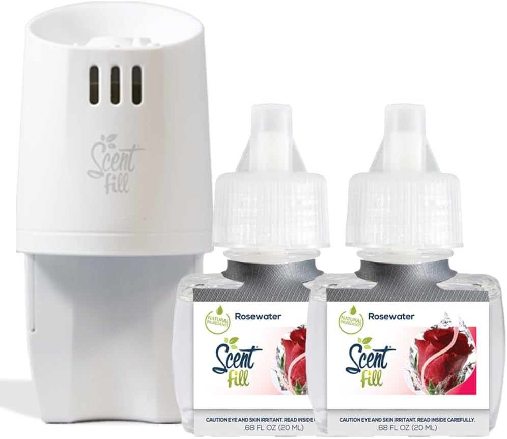Scent Fill Rosewater Plug in Air Freshener, Scented Oil Refills, 2 Plug in Refills & Diffuser - Air