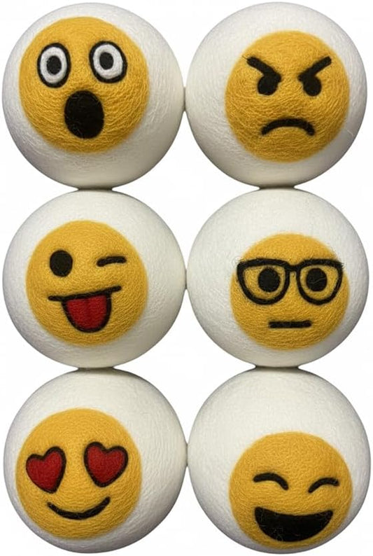Ezhippie Quality Wool Dryer Balls - 6 XL Emoji Pack - 1000+ Loads - Pure Organic Wool - Reusable