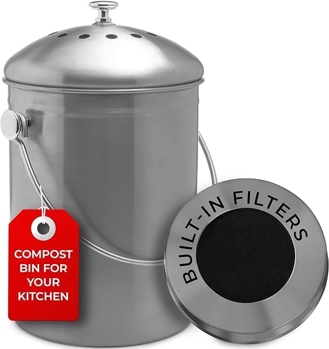 EPICA Countertop Compost Bin Kitchen | 1.3 Gallon | Odorless Composting Bin with Carbon Filters |