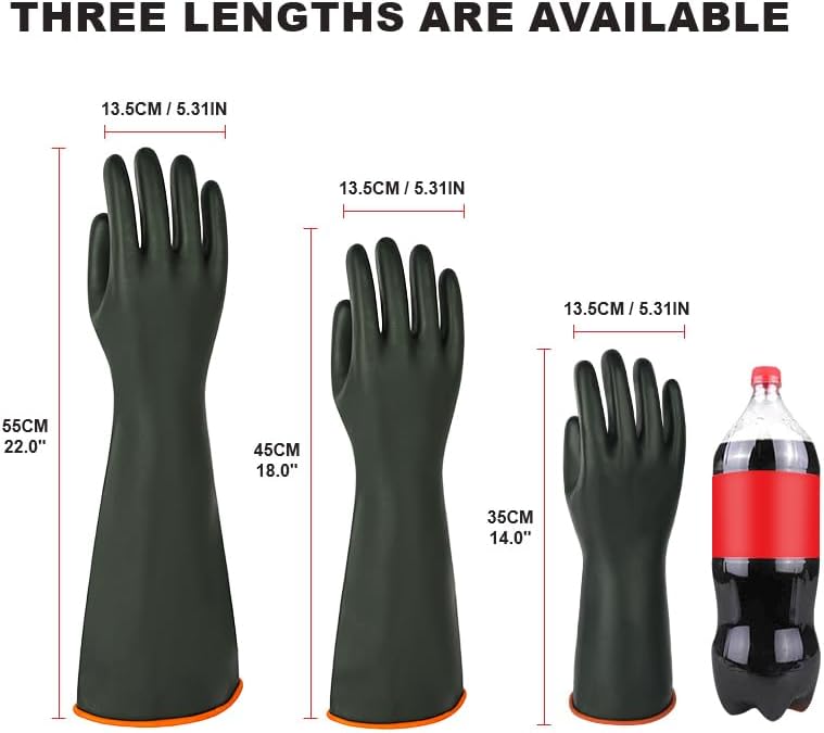 North Tower Heavy-Duty Latex Chemical Resistant Gloves - Reusable Long Rubber Dishwashing Gloves