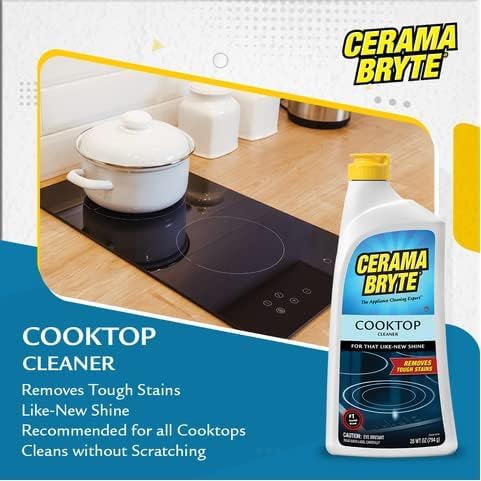 Cerama Bryte Removes Tough Stains Cooktop and Stove Top Cleaner for Glass - Ceramic Surfaces, 18