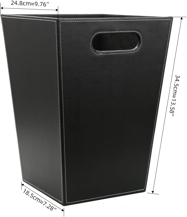 KINGFOM Classic Pu Leather Trash Can Wastebasket, Garbage Container Bin with Handles for Bathrooms