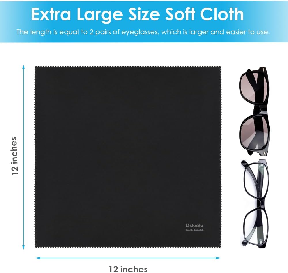 6PCS Large Eyeglass Cleaning Cloths, 12 x12 inches Glasses Cleaner, Individually Wrapped, Premium