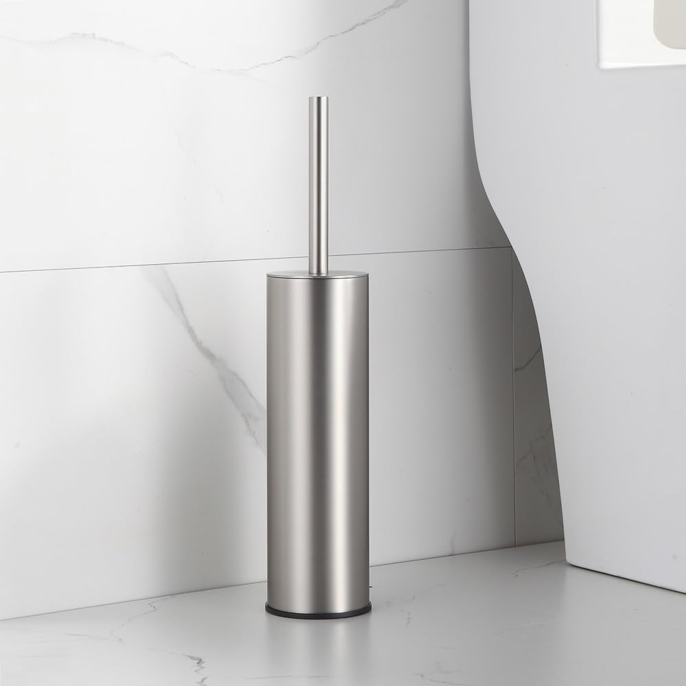 Toilet Brush and Holder Set Brushed Nickel Stainless Steel, 304 Heavy Duty Round Toilet Brush Set