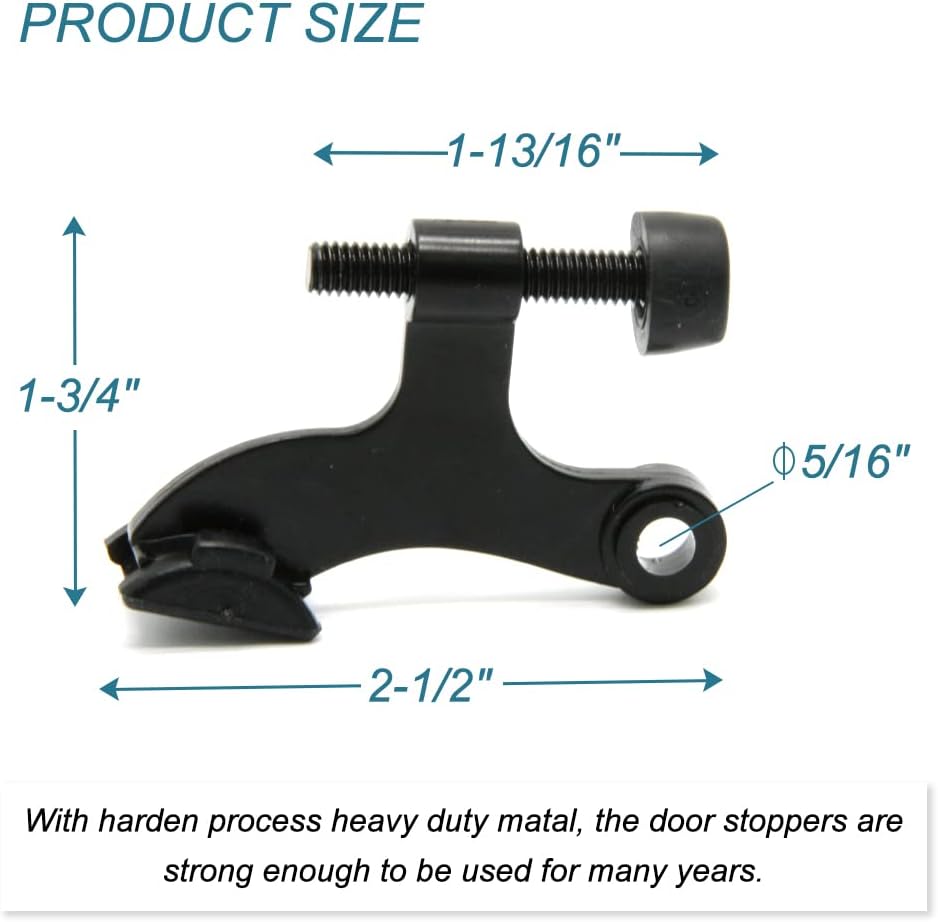 24 Pack Hinge Pin Black Door Stopper, Adjustable Heavy Duty Hinge Pin Door Stop with Black Rubber