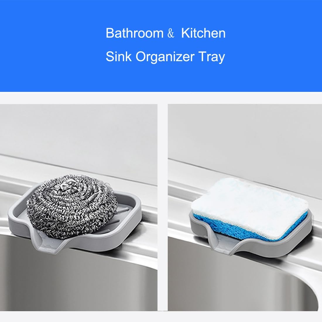 Sponge Holder with Drain Spout, Silicone Sponge Tray for Kitchen Sink, Rubber Soap Dish for Shower