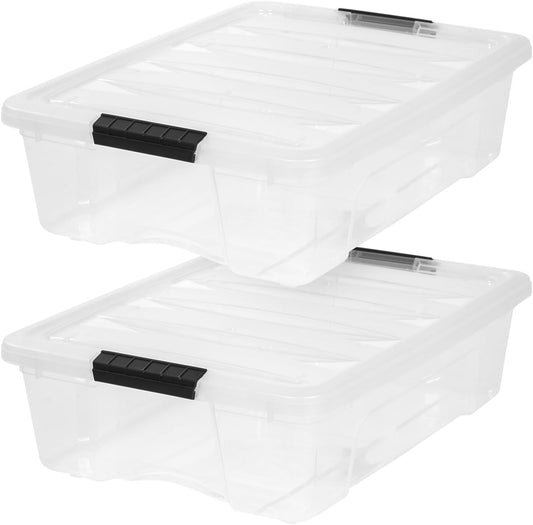 IRIS USA 27 Qt Stackable Plastic Storage Bins with Lids, 2 Pack - BPA-Free, Made in USA - Discreet