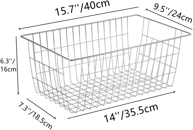 Slideep Wire Baskets Farmhouse Freezer Organizer Storage Bin Basket with Handles, Food Storage for