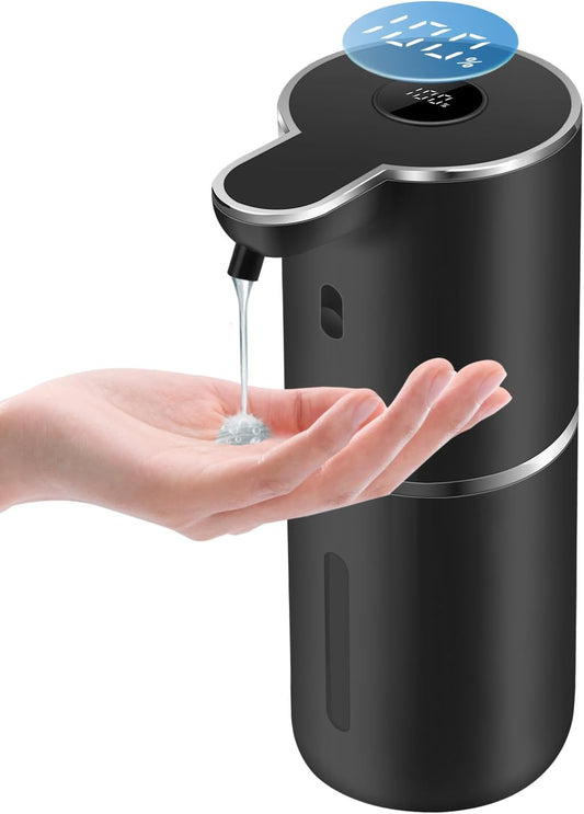 Automatic Liquid Soap Dispenser 12.8oz, Rechargeable & 6 Levels Soap Adjustable with Digital