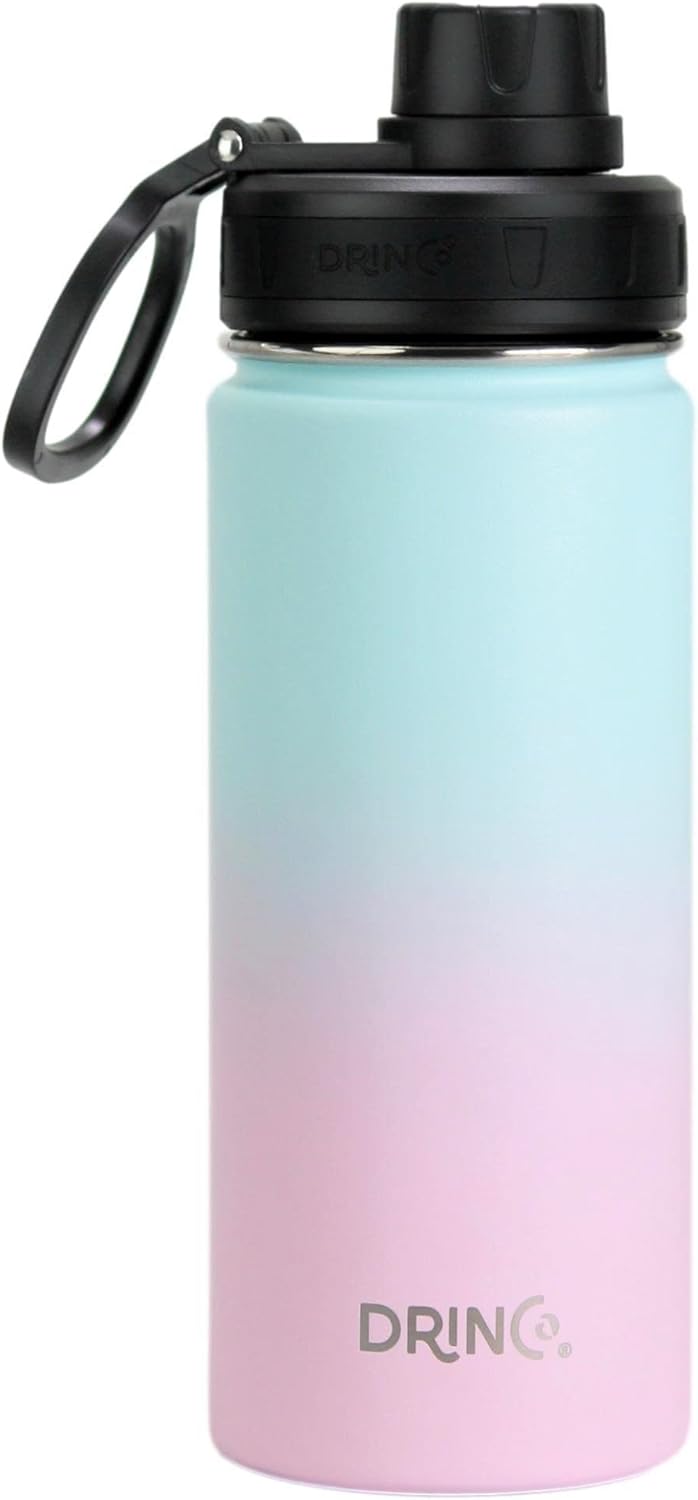 DRINCO Stainless Steel Water Bottle Spout Lid Vacuum Insulated Double Wall Water Bottle Wide Mouth
