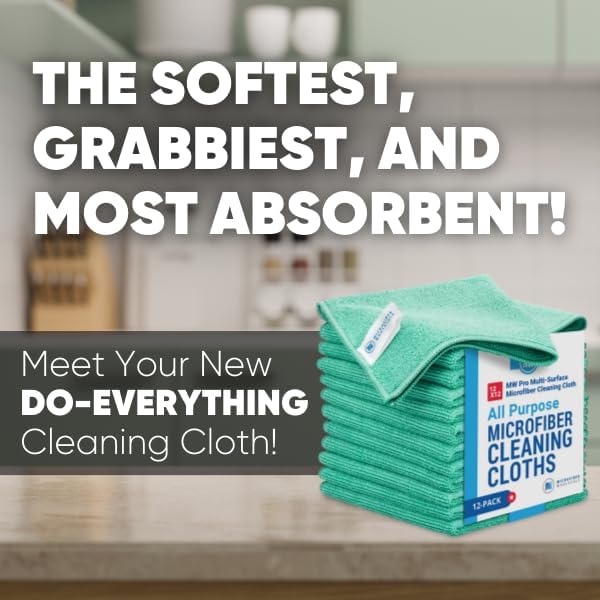 12" x 12" MW Pro Multi-Surface Microfiber Cleaning Cloths | Green - 12 Pack | Premium Microfiber