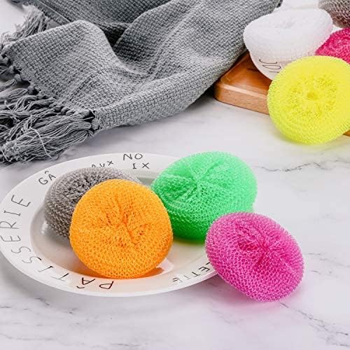 Blulu Plastic Dish Scrubbers for Dishes Pot Round Nylon Pad, Mesh Scouring Non Scratch Pads(Rainbow