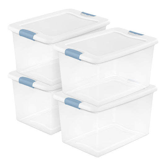 Sterilite Latching Box with Lids for Home and Office, 64 Quart, 4-Pack