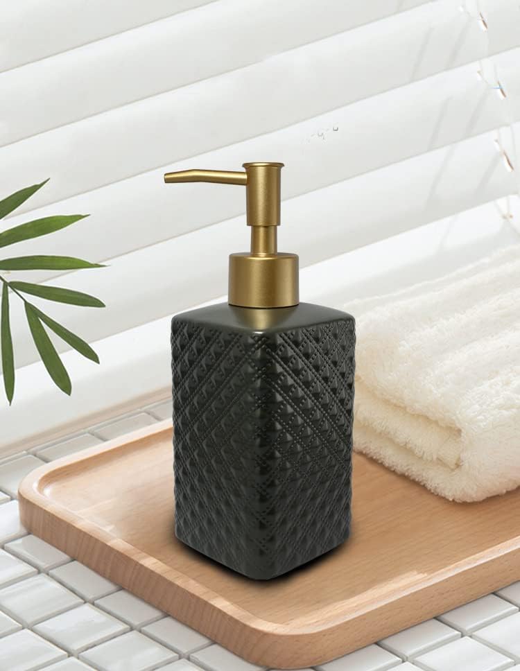 Gold Soap Dispenser for Bathroom,Black Square Lotion Dispenser, Refillable Countertop Ceramic Hand