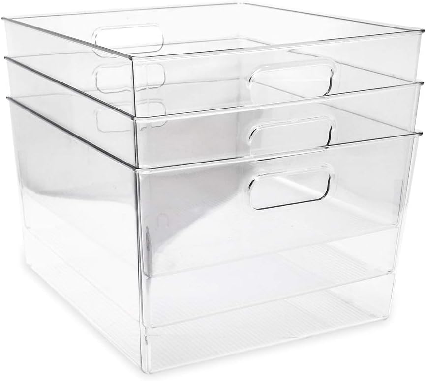 Isaac Jacobs 3-Pack XL Clear Storage Bins with Handles, Plastic Organizer for Office, Home