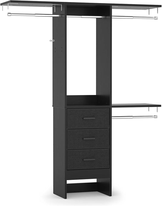 4FT Small Closet System with 3 Fabric Drawers, 48'' Closet Organizer System With 3 Adjustable