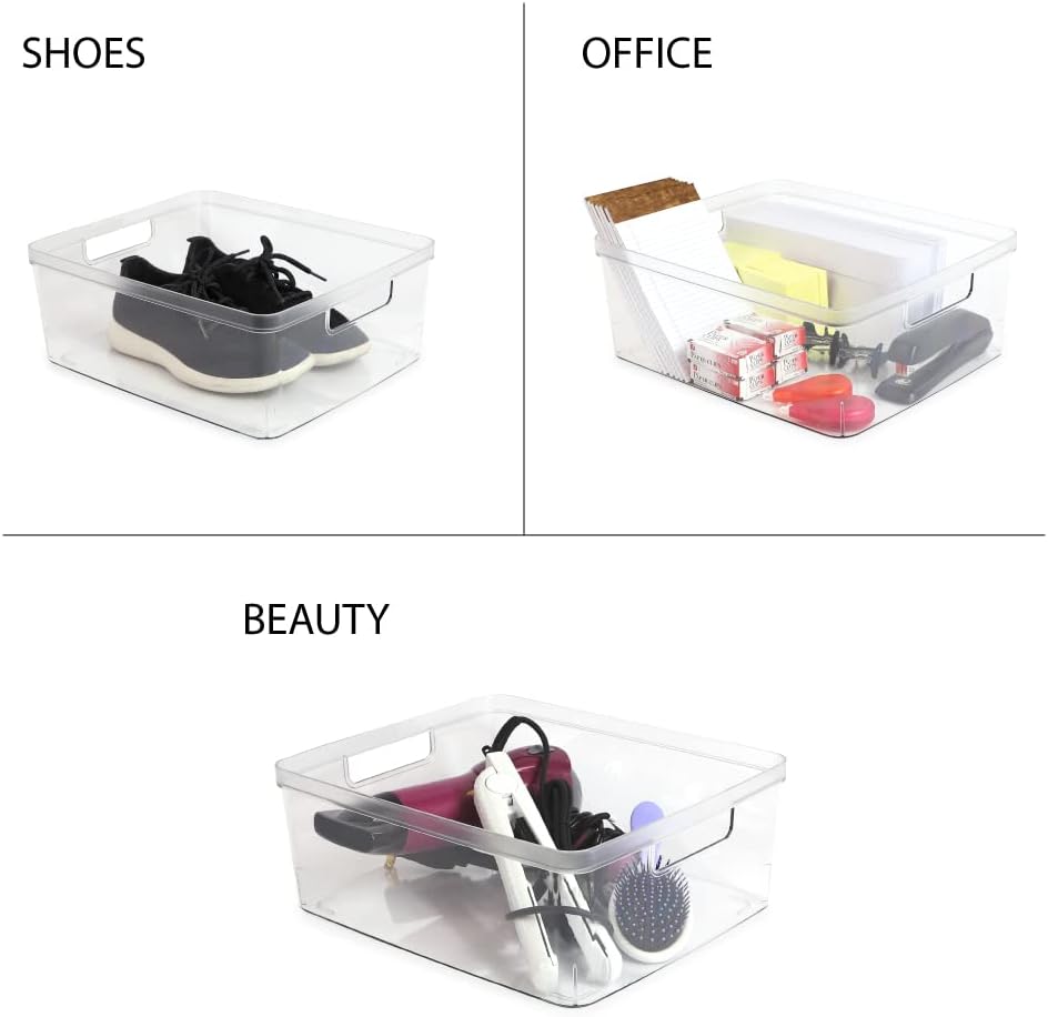 Isaac Jacobs 2-Pack Large Clear Storage Bins (11.5” L x 14” W x 5.5” H) w/Cutout Handles, Plastic