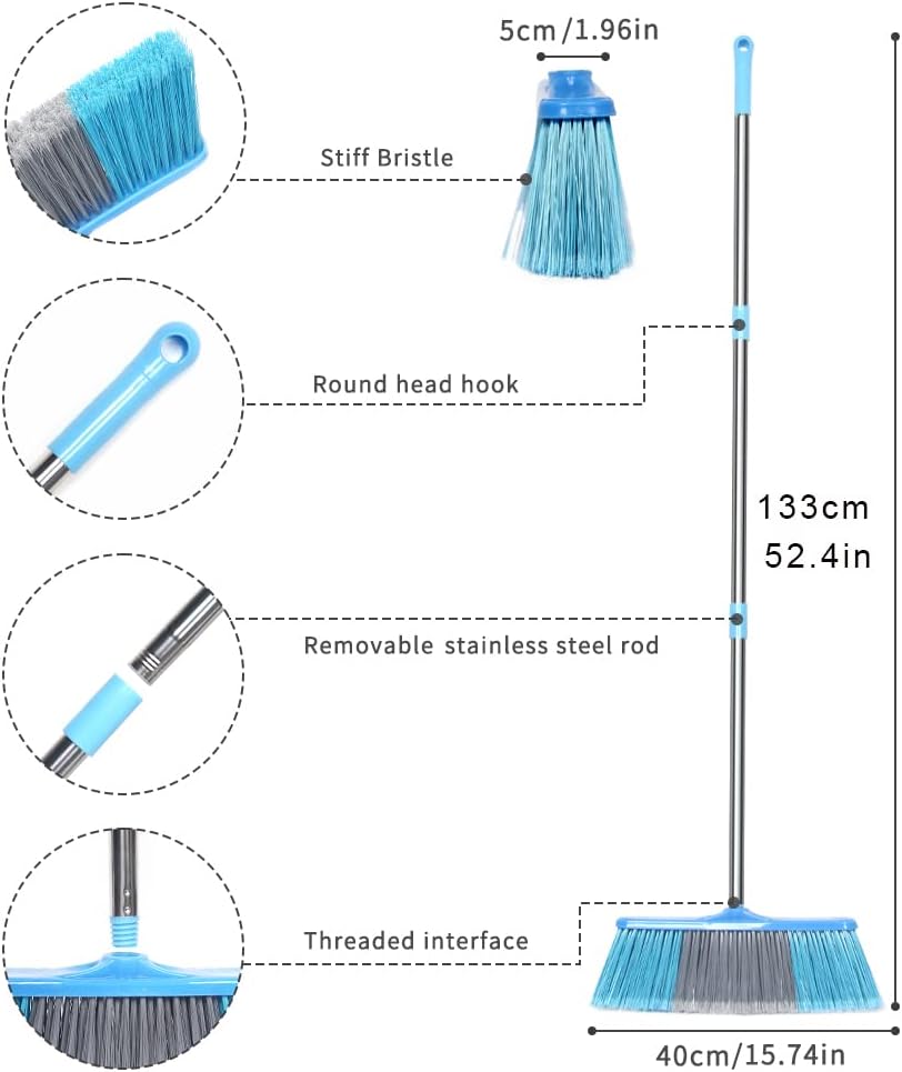 LandHope Heavy Duty Broom, 15.75in Wide Push Broom, 45.67in Long Handle, Adjustable, Floor Sweeper