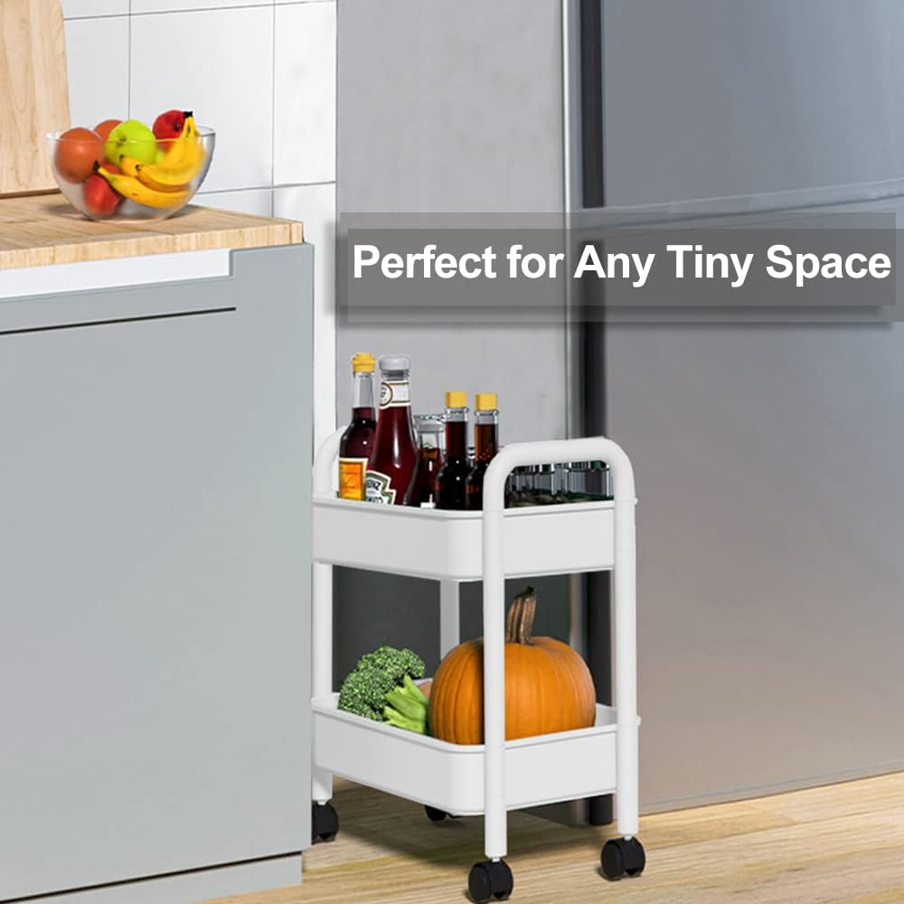Melody House 2-Tier Utility Rolling Cart Storage Organizer Sofa Side Table with Wheels, Under Desk