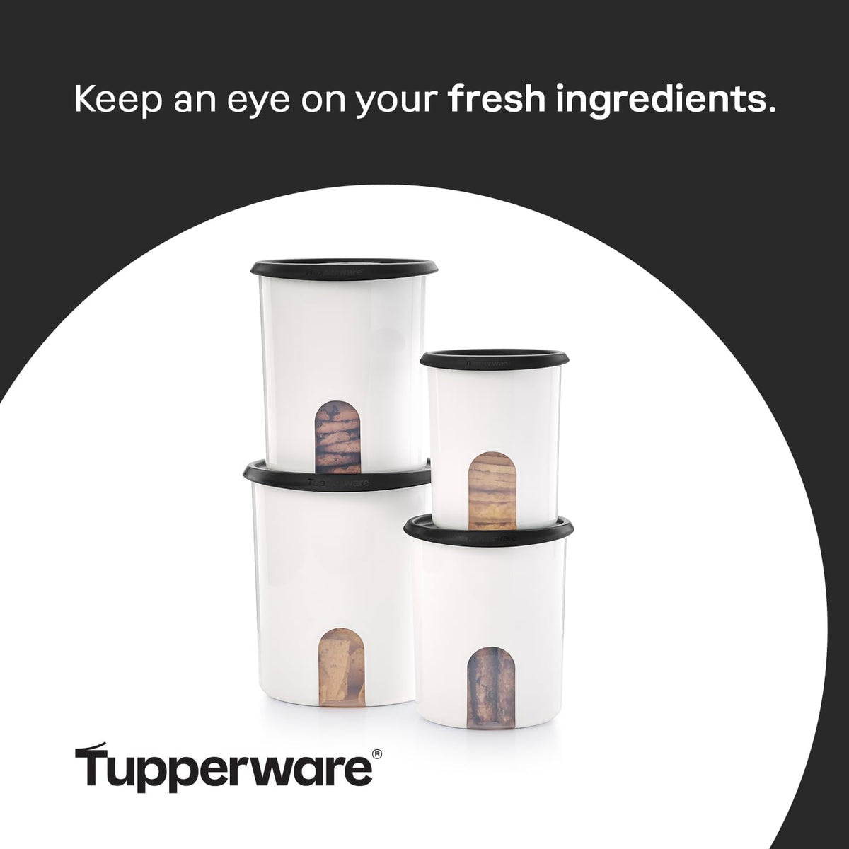 Tupperware One Touch Reminder Canisters 4 Canister Food Storage Set, Dishwasher Safe and BPA Free