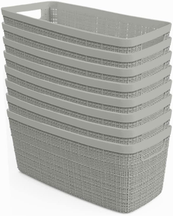Curver Jute Decorative Plastic Organization and Storage Basket Perfect Bins for Home Office, Closet