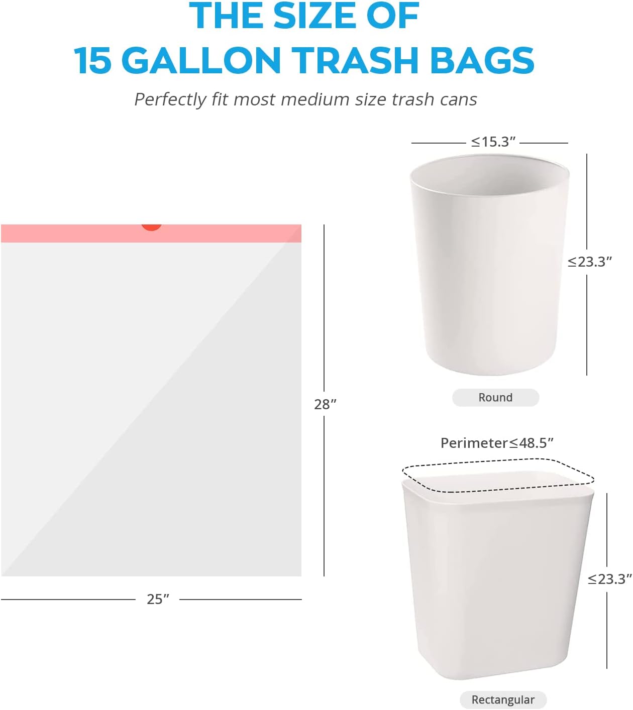 Ultra Thick Heavy Duty Plastic 15 Gallon Drawstring Trash Bags Large 80 Count White Leak Proof