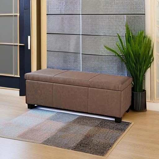 BELLEZE Storage Faux Leather Ottoman, 47 Inch Bench Bedroom Bench with Safety Close Hinge, Extra