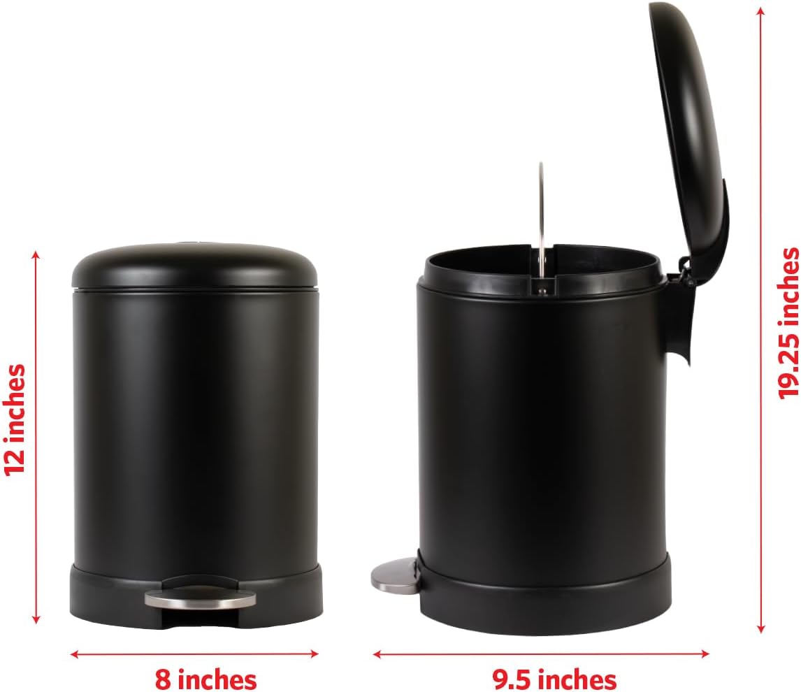 Glad Small Trash Can, 1.2 Gallon | Round Stainless Steel Garbage Bin with Soft Close Lid & Step