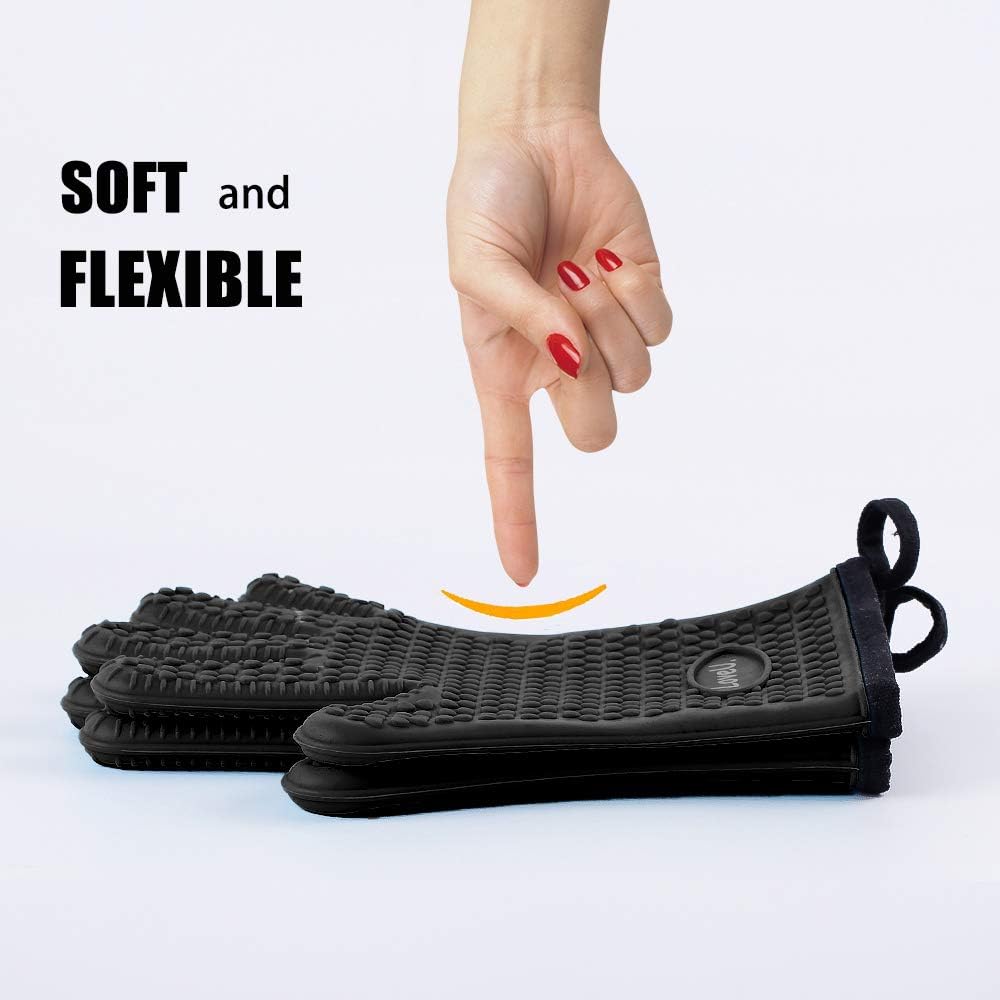 Kitchen Oven Gloves - Dual-Layer Heat Resistant Grilling Gloves, Silicone Oven Mitts with 5