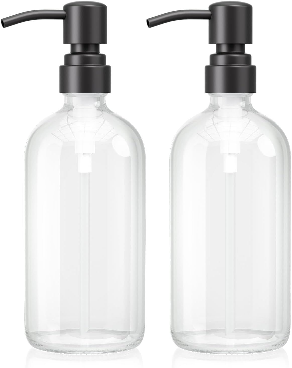 AmazerBath Soap Dispenser, 2 Pack Glass Soap Dispenser with Stainless Steel Pump, 17 Oz Bathroom