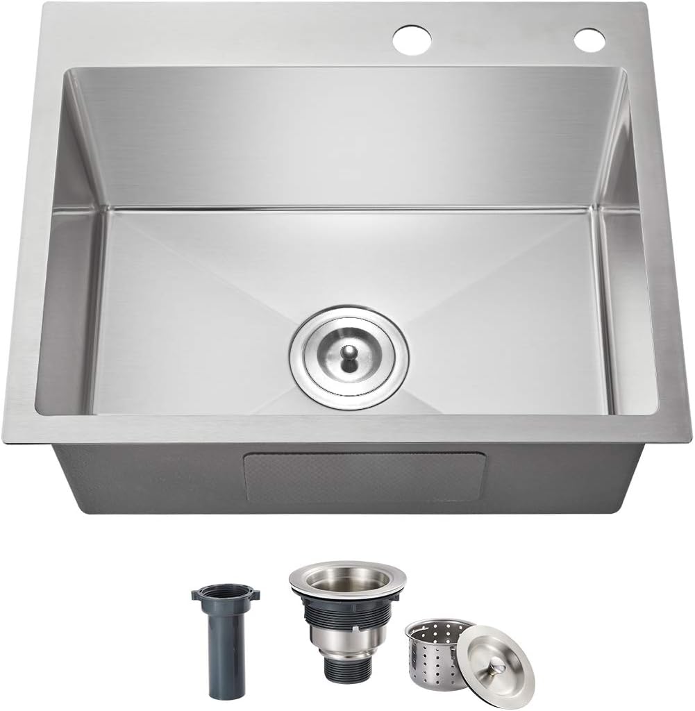 23x18 Inch Kitchen Sink, Handmade 304 Stainless Steel Sink, 9" Deep Single Bowl with Brushed
